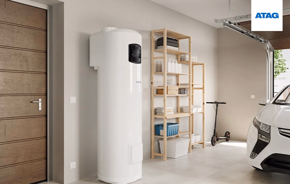 Een foto van een ATAG Energion warmtepompboiler